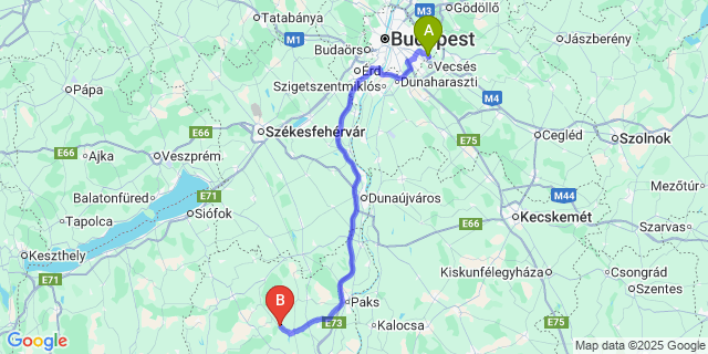 Map: Budapest Airport (BUD), Ferihegy, Liszt Ferenc to Varsád