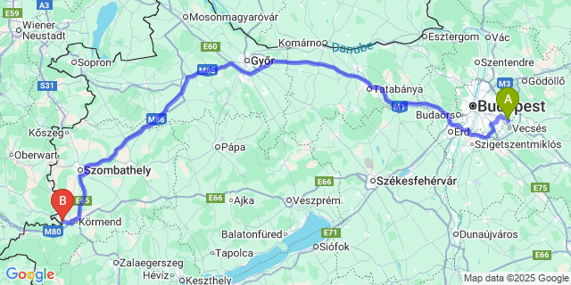 Map: Budapest Airport (BUD), Ferihegy, Liszt Ferenc to Vasalja