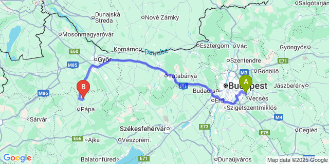 Map: Budapest Airport (BUD), Ferihegy, Liszt Ferenc to Vaszar