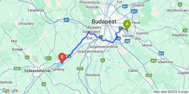 Map: Budapest Airport (BUD), Ferihegy, Liszt Ferenc to Velence