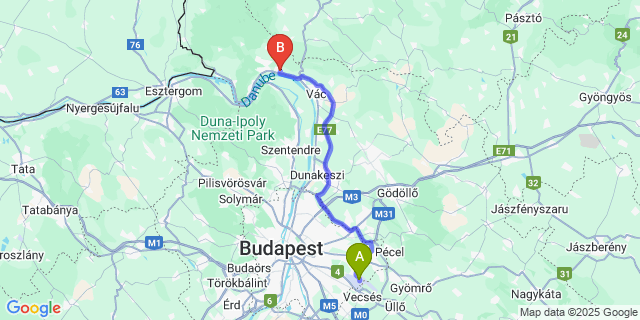 Map: Budapest Airport (BUD), Ferihegy, Liszt Ferenc to Verőce