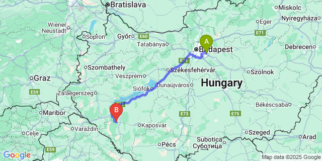 Map: Budapest Airport (BUD), Ferihegy, Liszt Ferenc to Vése