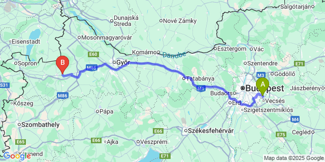 Map: Budapest Airport (BUD), Ferihegy, Liszt Ferenc to Veszkény