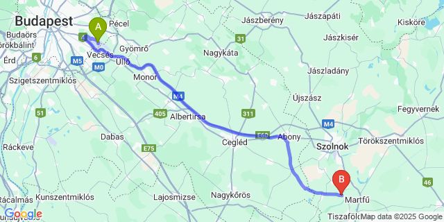 Map: Budapest Airport (BUD), Ferihegy, Liszt Ferenc to Vezseny