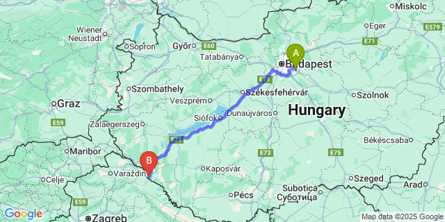 Map: Budapest Airport (BUD), Ferihegy, Liszt Ferenc to Zákányfalu