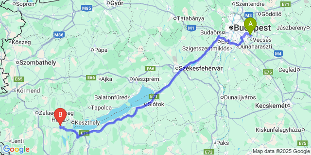 Map: Budapest Airport (BUD), Ferihegy, Liszt Ferenc to Zalaapáti