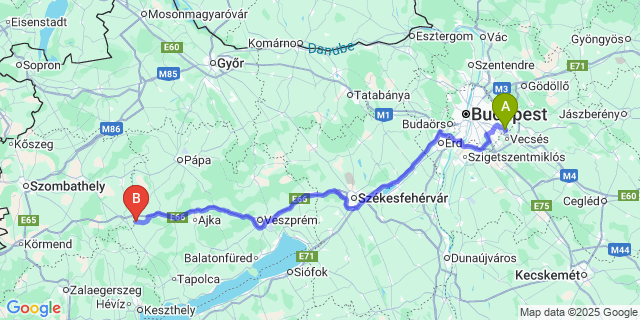 Map: Budapest Airport (BUD), Ferihegy, Liszt Ferenc to Zalaszegvár