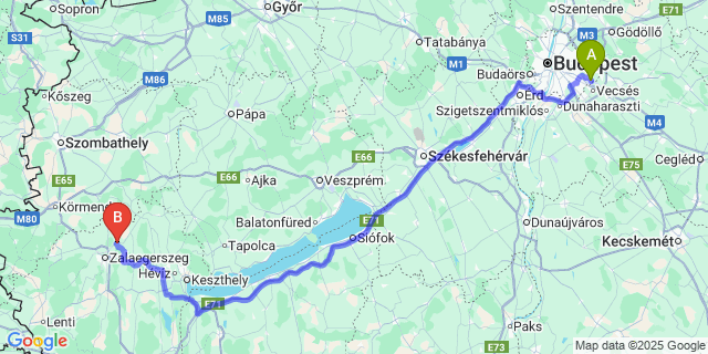 Map: Budapest Airport (BUD), Ferihegy, Liszt Ferenc to Zalaszentiván