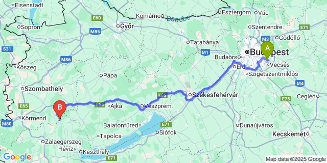 Map: Budapest Airport (BUD), Ferihegy, Liszt Ferenc to Zalavég